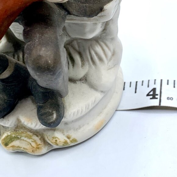 Vintage Bisque Figurine Of Old Man With Pipe Hat Reading Book Sitting on Bench - Picture 10 of 11